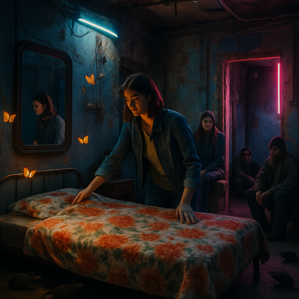 The dream involves moving into a large, decrepit house with family, choosing rooms, cleaning, and encountering symbolic elements like butterflies, homeless men, and rats, all within a narrative of renewal and remnant challenges.