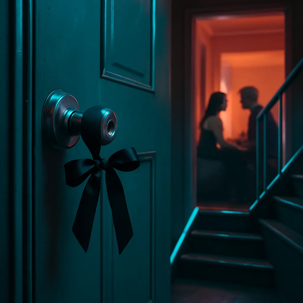 The dreamer arrives home to find a black ribbon on the doorknob, which they interpret as a sign that Jess, possibly a significant other, is with someone else upstairs.
