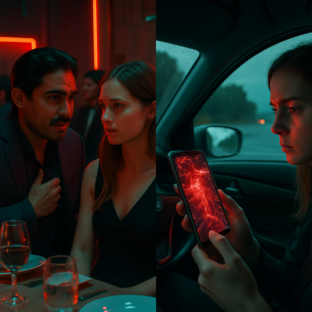The dreamer is at a dinner party where a Latino man seeks their attention, declaring his intention to protect and love them. The scene then shifts to the dreamer driving and processing the encounter, noticing an alchemical transformation within.
