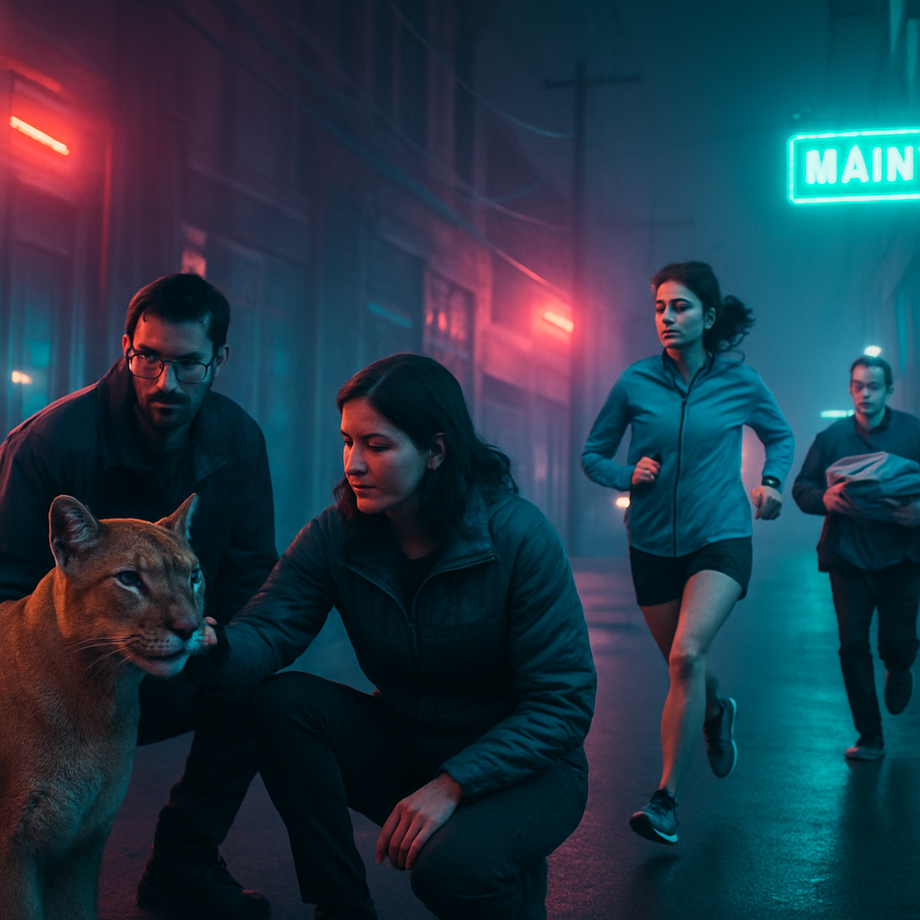 The dreamer is with a woman when a mountain lion approaches. They manage to interact without danger. Later, the dreamer and their wife are passed by a fast female runner. The dreamer runs too, carrying a bundle of clothes, ensuring mutual non-competition.
