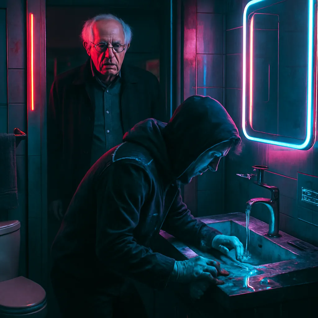 The dream involves visiting Bernie, experiencing hospitality, making a mess in his bathroom, and then trying to clean it up to avoid his anger.