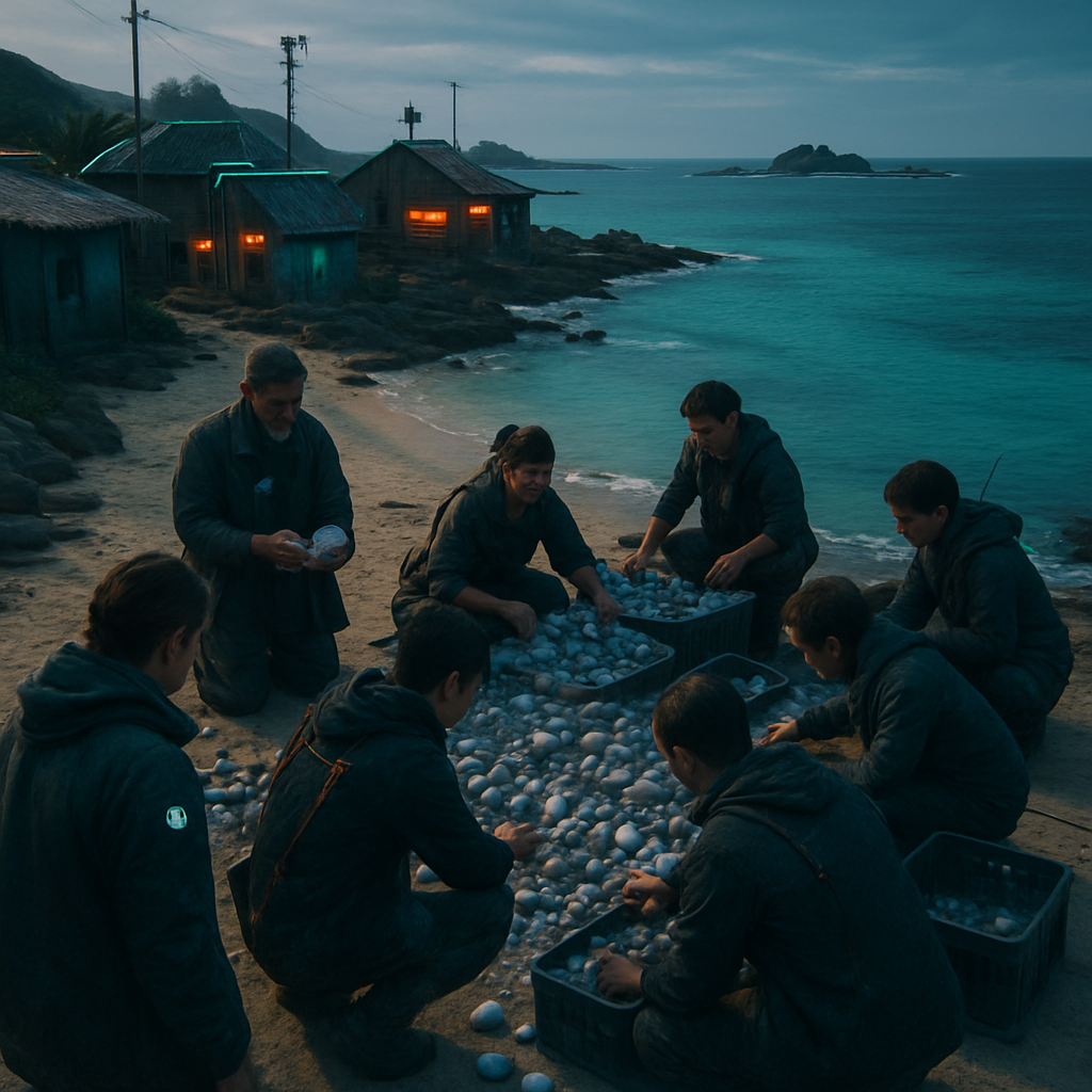The dreamer finds themselves in a small seaside community that feels like an island. They engage with community members who are collecting resources like shells. The dream revolves around gathering, counting, and evaluating resources, with a repeated shift to a bird's eye view, representing oversight. The dream ends with a sense of abundance and community pride.