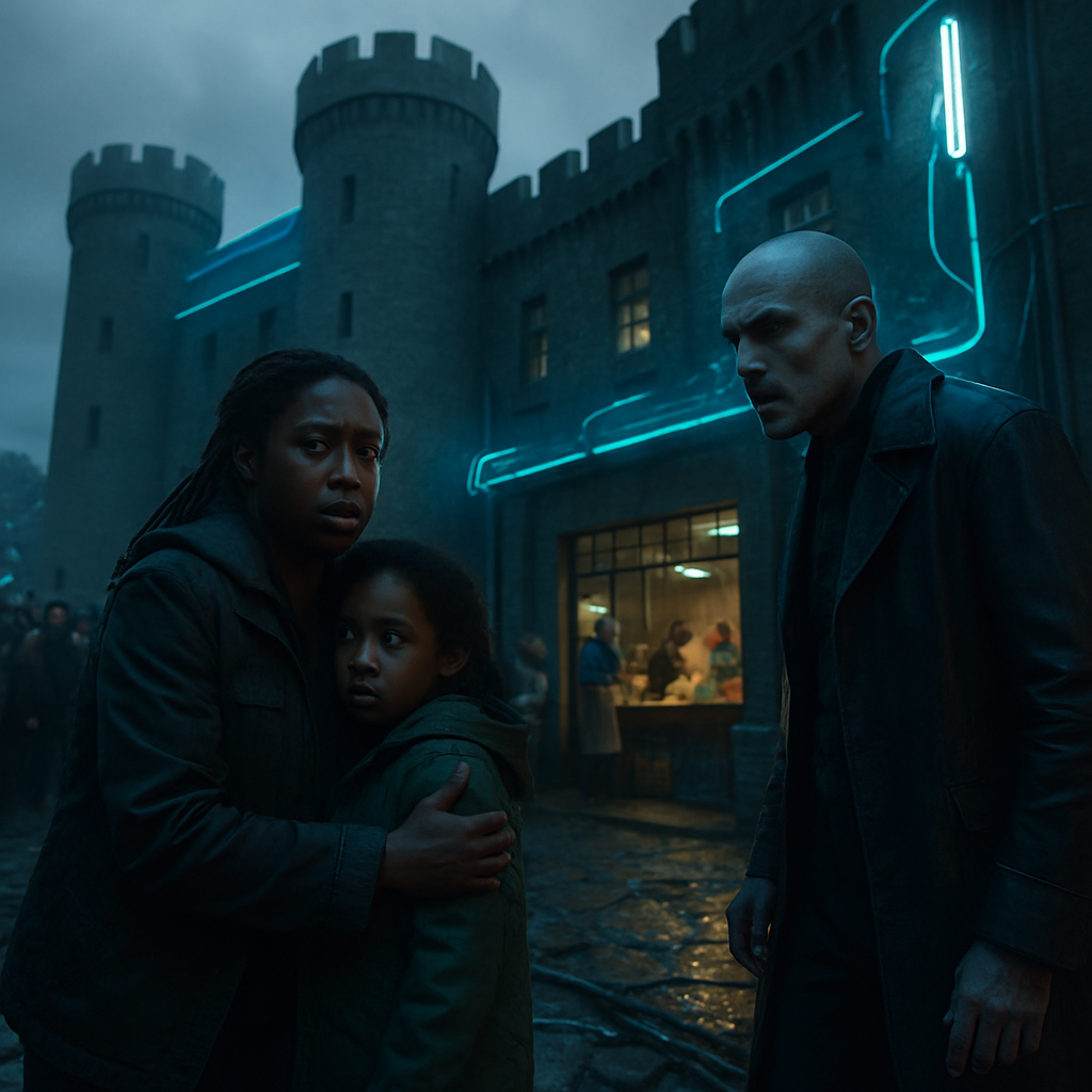 The dreamer is at a gathering by a castle, responding to a potential threat when realizing a vampire is inside the castle. They are motivated by protection and face both environmental and social challenges.