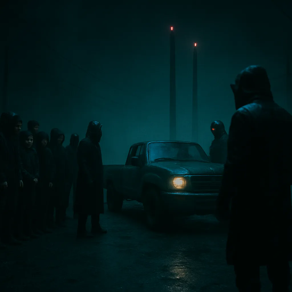 The dreamer is held captive along with a group by antagonistic figures. The captors attempt to set them up with a pickup truck that fails to work as intended, providing the group with some hope. There are also two tall poles erected nearby, whose purpose is unclear.