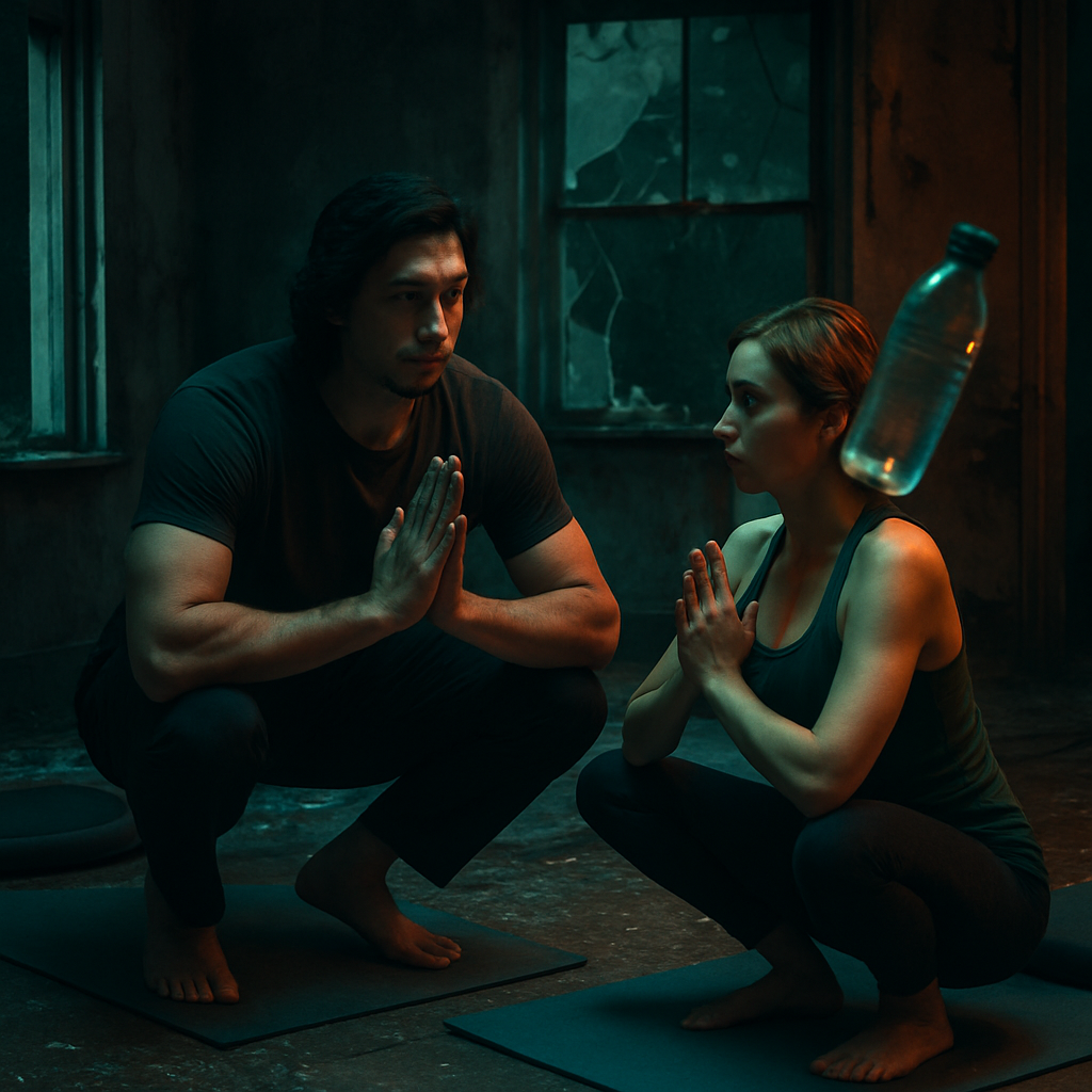 In the dream, the dreamer was with Adam Driver at a yoga practice in an abandoned house. Despite physical limitations in waking life, the dreamer could perform yoga without pain. The dream ended with a sense of fear and impending danger, like a horror movie.