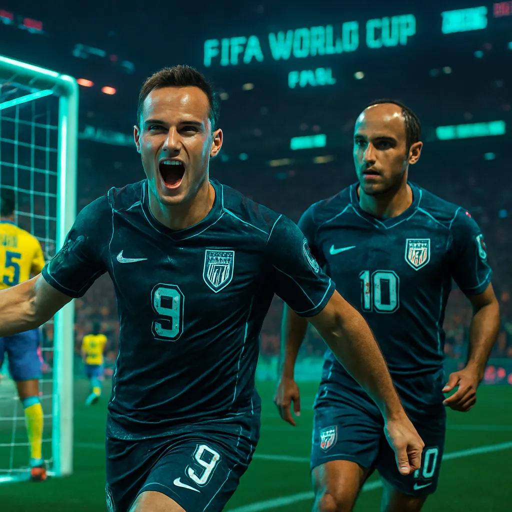The dreamer participates in the World Cup final alongside Donovan, scoring a goal against Brazil, indicative of high aspirations.
