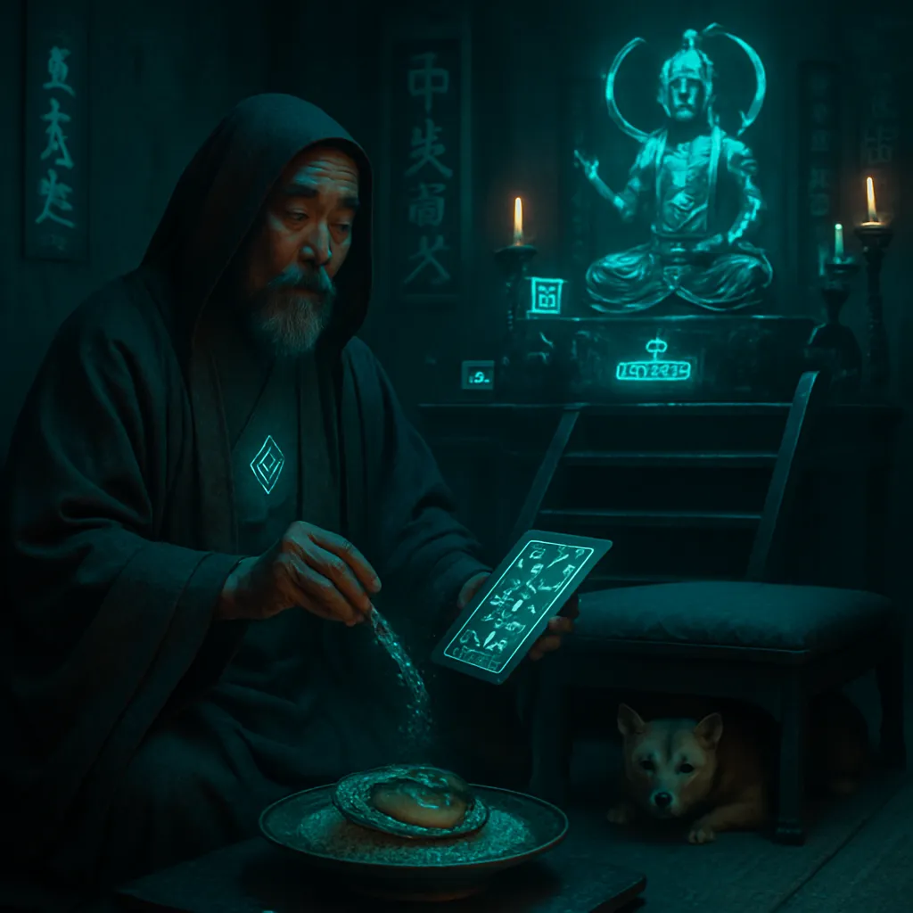The dreamer visits Yamazaki to meet with the Chunagon Esoteric Master, engages in a ritual with a hidden dog and food, and reflects on spiritual symbols with divine undertones, before journeying to Kii.
