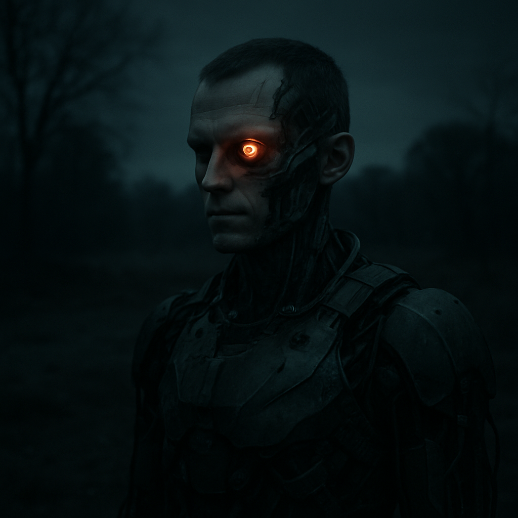 The dreamer experienced being a cyborg, isolated in a nighttime landscape, feeling emotionless and detached. The dream transitions to a realization of cataloging the environment through a cybernetic eye, ending with a creeping, unsettling feeling about the lack of emotions.