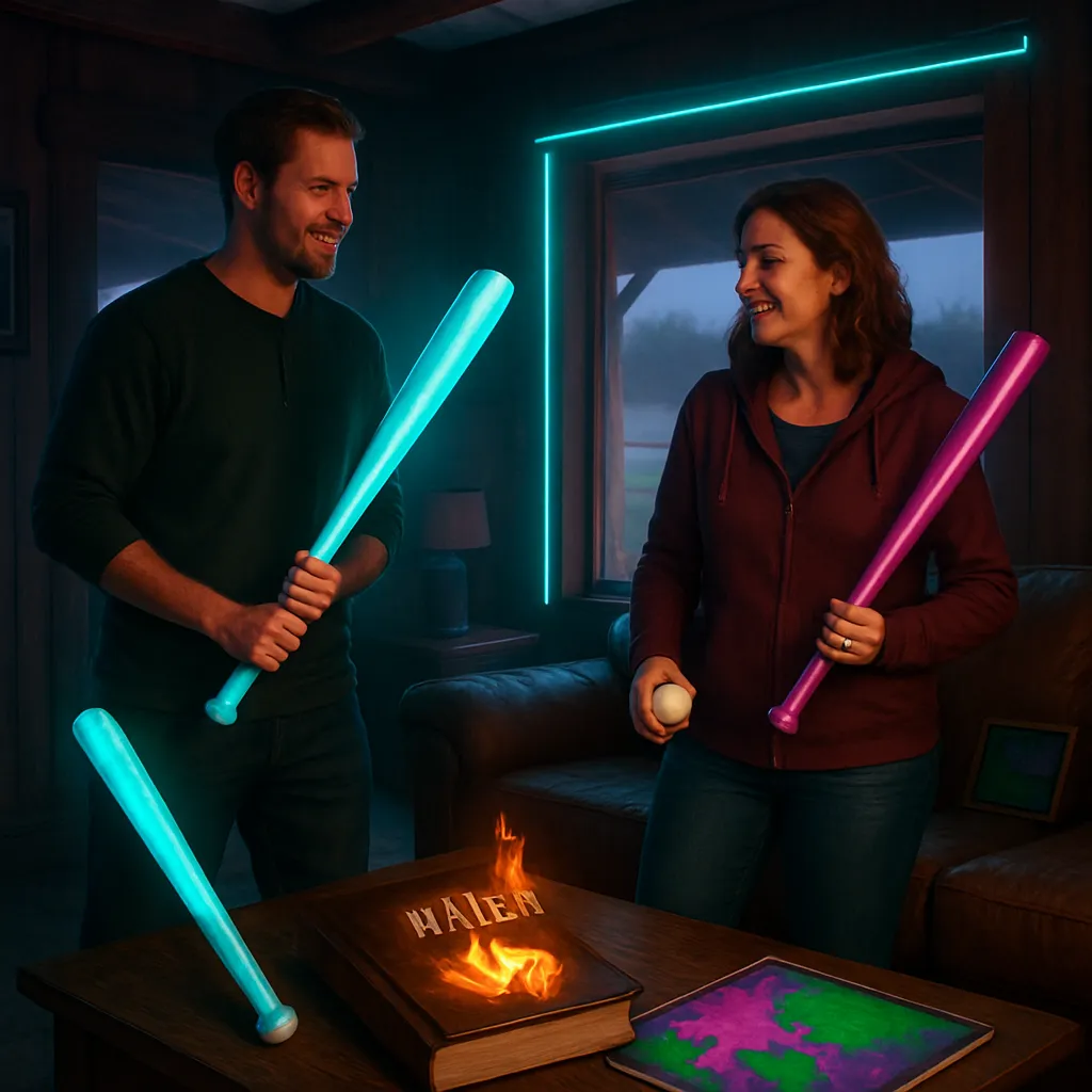 The dreamer and Morgan engage in light-hearted play at a ranch, contemplating using golf balls for a better experience. They step outside to avoid damage. The dreamer encounters a deep-themed book about Nazis and vividly colored maps.