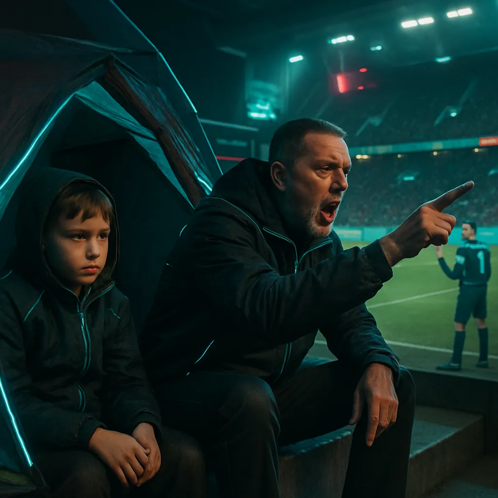 The dreamer finds themselves in a tent where they believe they can care for a child named Frounly better than others. Later, they sit on a cement ledge at a stadium, watching a soccer game, and yell at a referee to call fouls. The referee gestures for silence, but the dreamer feels no obligation to obey, choosing silence willingly.