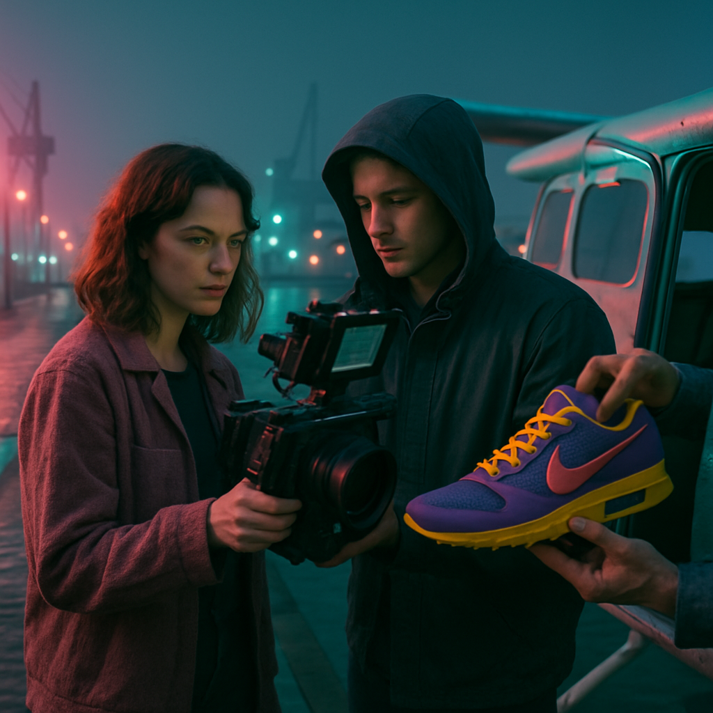 The dreamer is involved in helping a woman with a creative project, contemplates jumping into a harbor, and retrieves colorful shoes in a plane.