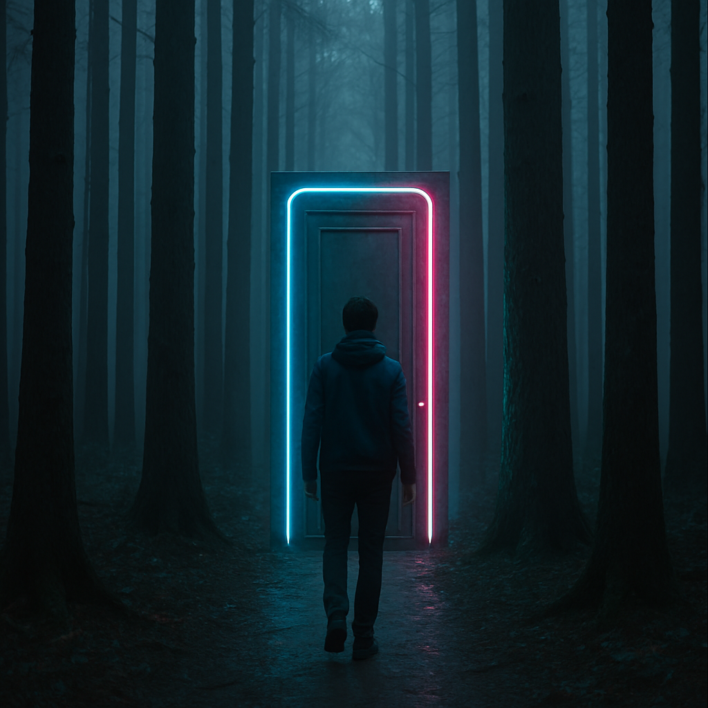 The dreamer finds themselves walking through an empty forest, occasionally encountering doors that no one answers.