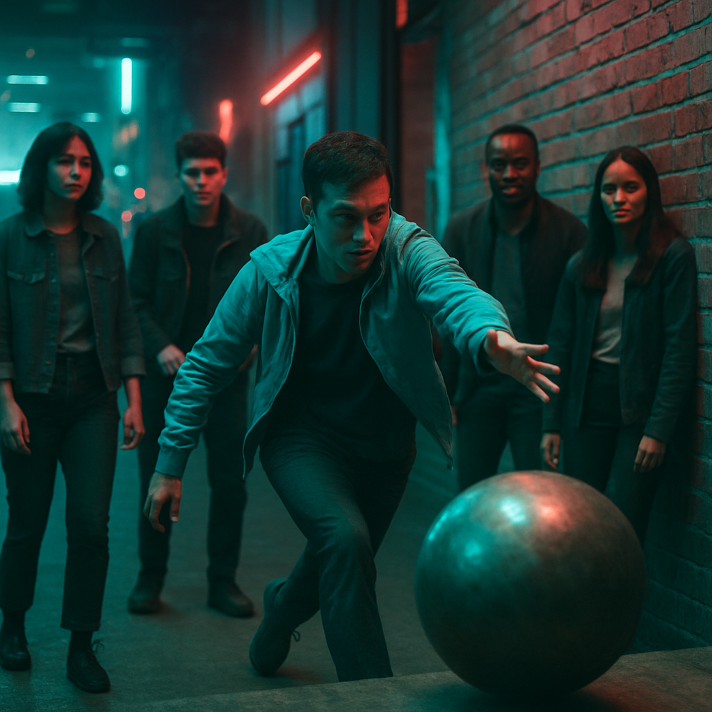A collective activity where the dreamer attempts to roll a ball towards a wall but does so with too much force, within a social setting.