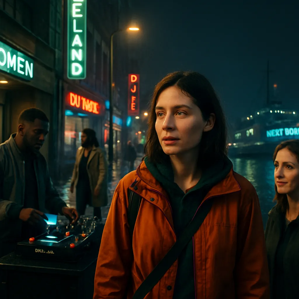 In a busy city in Ireland, the dreamer searches for their friend Tonya to board a ferry to West Ireland. Encounters with various figures lead to relief upon finding Tonya by the lake shore; however, the unforeseen dock location brings some hesitation.