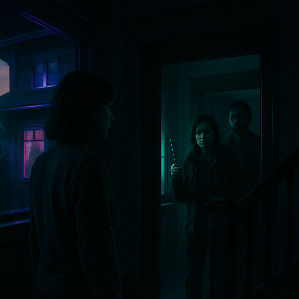 The dreamer, identifying as a woman, explores a duplex at dusk, alone as her partner is always absent. Another couple intrudes into her space, which escalates into a nightmare when the woman threatens her with a knife.