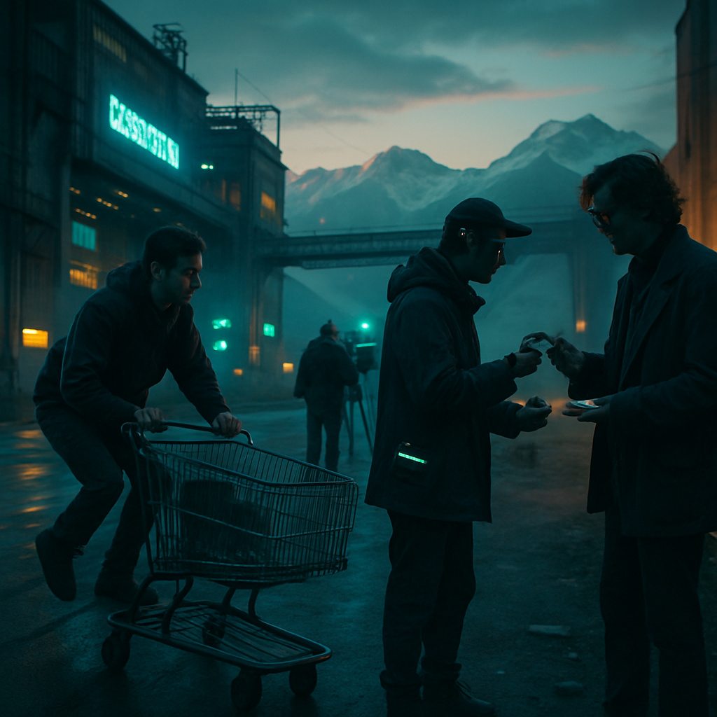 The dreamer navigates an industrial area, interacts with strangers, considers creative and risky choices, reflects on their home environment, and experiences communication challenges.
