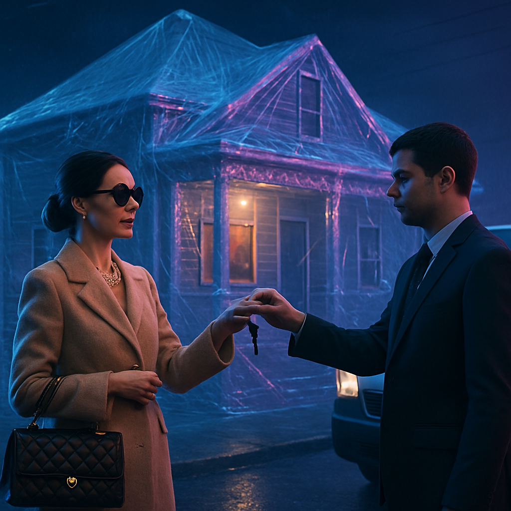 The dreamer saw themselves as a wealthy and sophisticated woman purchasing a home that was encased in plastic, symbolizing transformation and a desire for protection or preservation. Accompanied by an unknown man, this suggests a journey towards stability or new beginnings.