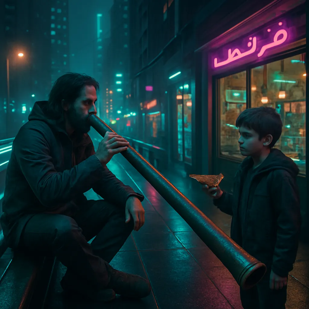 The dream involves playing a didgeridoo on a bridge, competing for a pizza slice, visiting a shop to return an amulet, and a discussion about incense and Middle Eastern food.