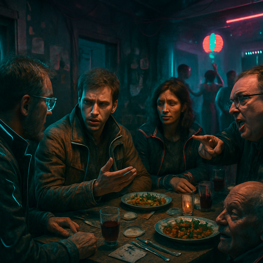 The dream depicts a chaotic scenario where the dreamer tries to clarify a misunderstanding with Michael in a room filled with family members. Following a confrontational event with Bernie, the dreamer finds solace in a scene at a family dinner event where harmony is restored.