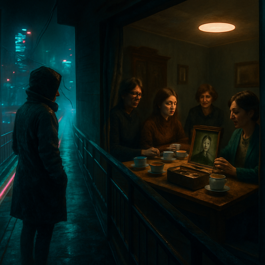 A dream of crossing a challenging bridge to a family house, gathering for tea and discovering family history through a photo chest. Unveiled the matrilineal lineage and a stoic female ancestor.