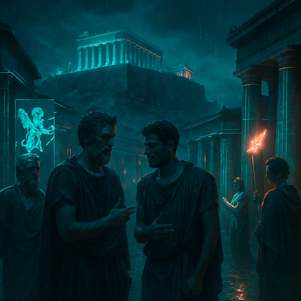 The dreamer finds themselves in ancient Athens, living near the Acropolis. Engaging with friends like Lucius in discussions about rhetoric and philosophy, the dreamer explores temples and observes a procession in honor of Eros. The dream features symbols of wisdom, intellectual pursuit, and spiritual journey.