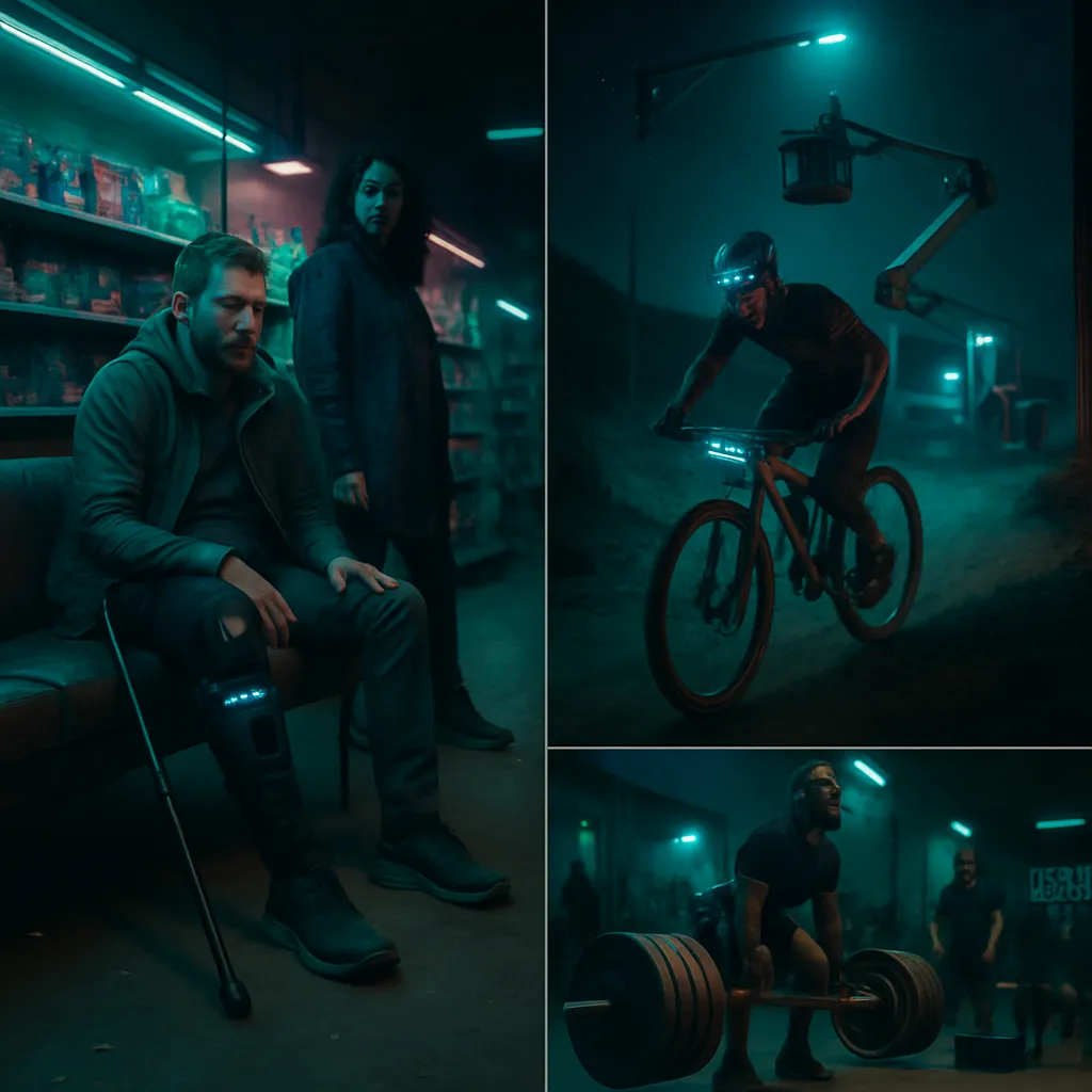 The dreamer finds themselves reliant on others due to an injured leg and explores a warehouse filled with unappealing items, similar to a discount store. Later, they participate in a bike race through rugged terrain, despite their perceived disadvantages. The race signifies overcoming challenges. The dream concludes with a power struggle involving the warehouse's electricity source and a friend's CrossFit competition, where weight and responsibility are central themes.