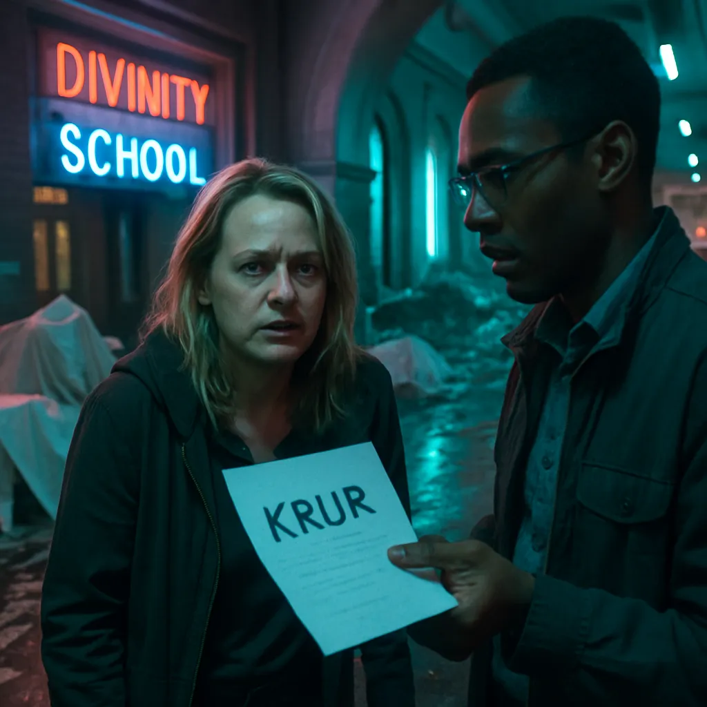 The dreamer tries to help a confused woman but faces challenges like miscommunications and distractions in a Divinity School lobby where a perceived disaster occludes the focus.