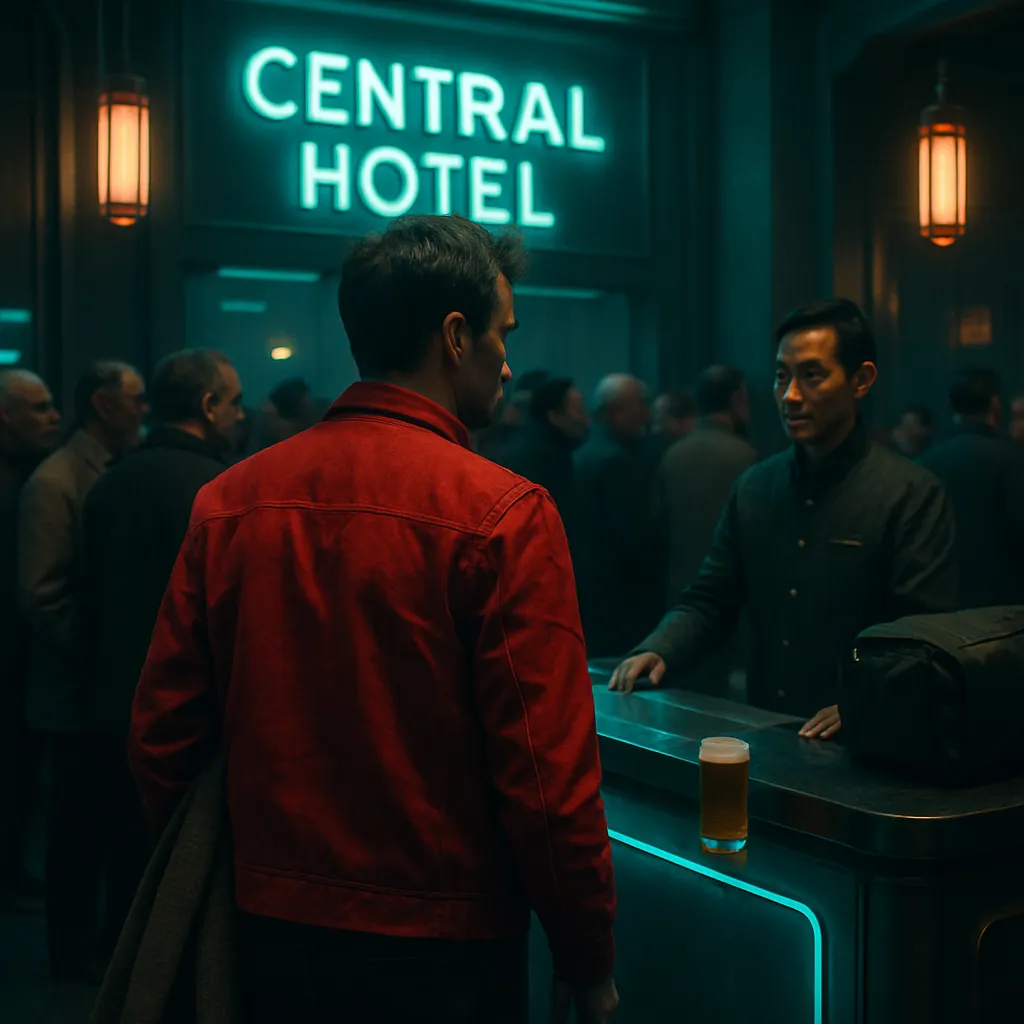 The dreamer attends a crowded gathering at the Central Hotel, feeling isolated despite the company of old neighbors. Transitioning to a reception, the dreamer tries to reconnect but finds challenges. The red jacket symbolizes identity, and their grandfather's coat represents heritage, leading to an internal conflict about belonging and self-acceptance.
