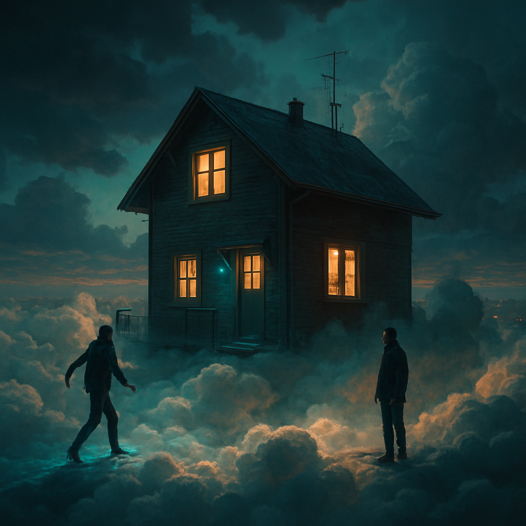 A dream of inhabiting a house in the sky, surrounded by clouds that the dreamer could walk on, trying to convince someone else of the possibilities.