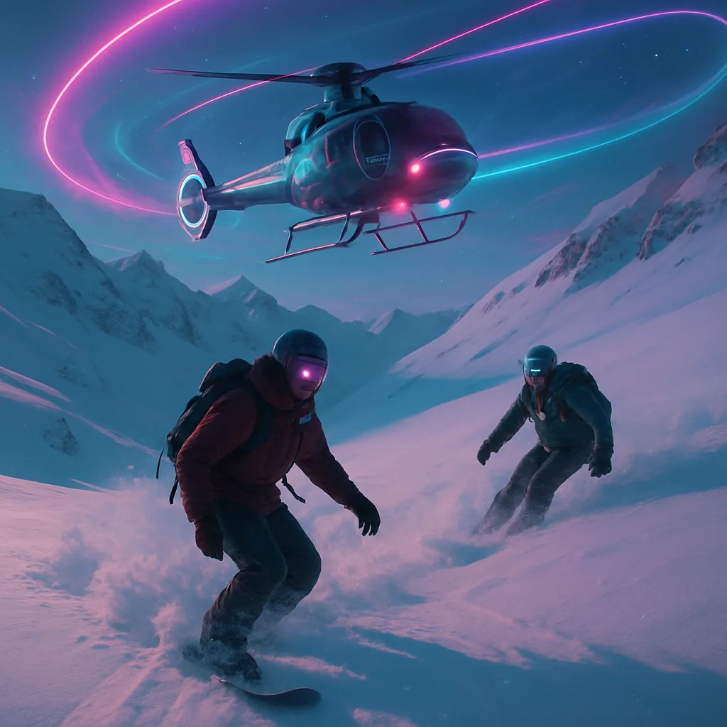The dreamer is skiing or snowboarding in deep, untouched snow with a good friend, focusing on adventure and bonding.