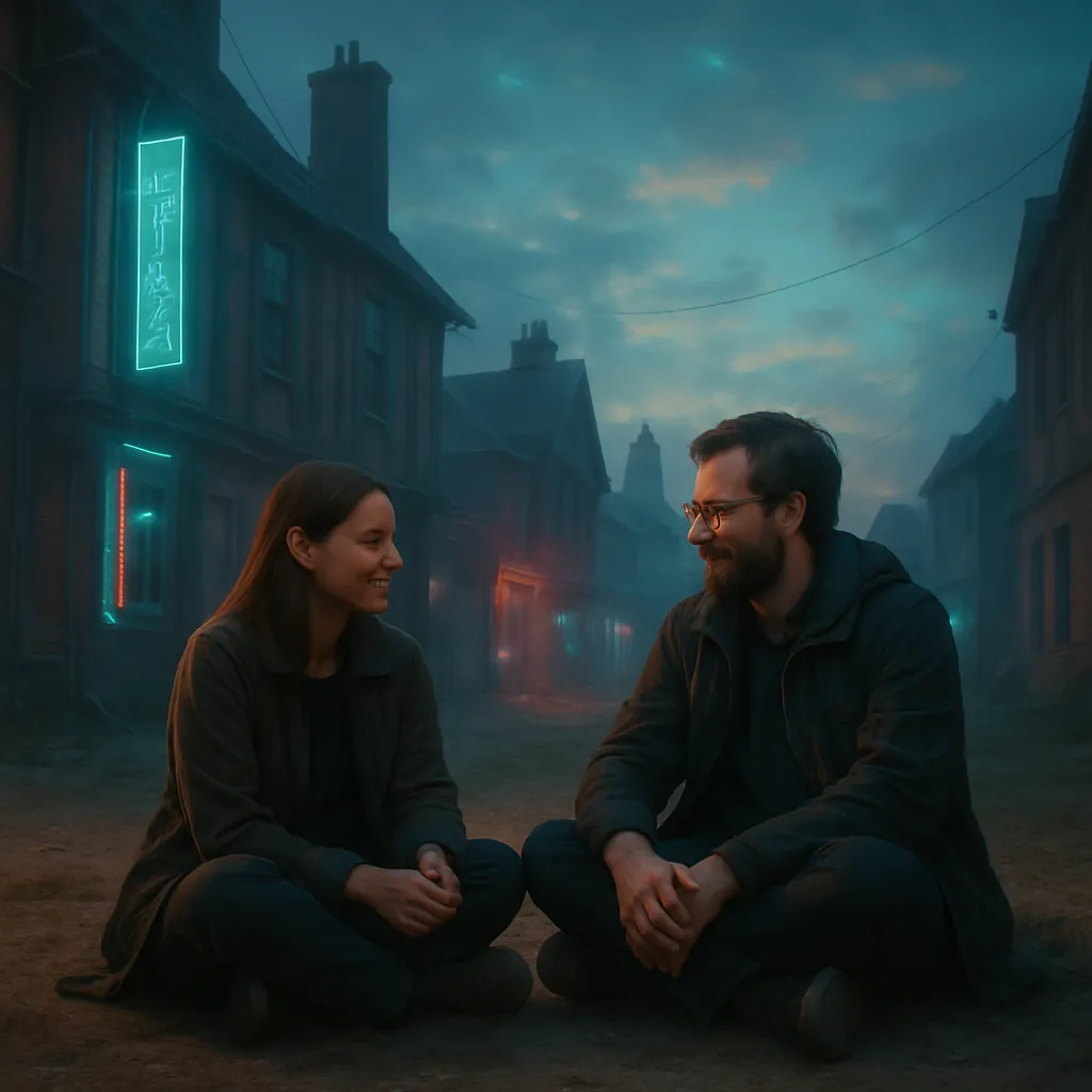 The dreamer finds comfort and peace sitting with Chrisman in an outdoor setting, surrounded by houses. They discuss what the area might have looked like two-hundred years ago, suggesting reflections on history and personal roots.