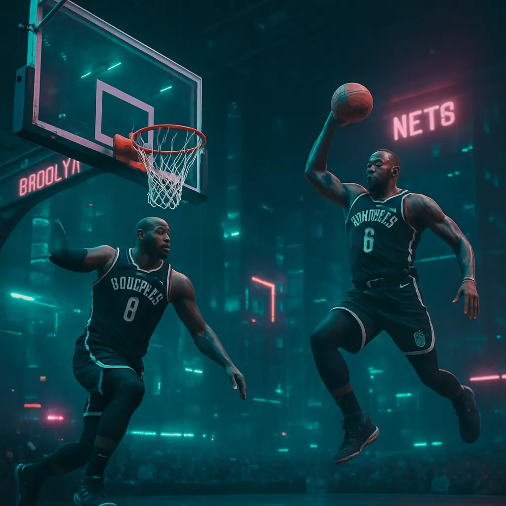 The dream features Lebron James performing multiple dunks while playing for the Brooklyn Nets, depicted in mild colors.