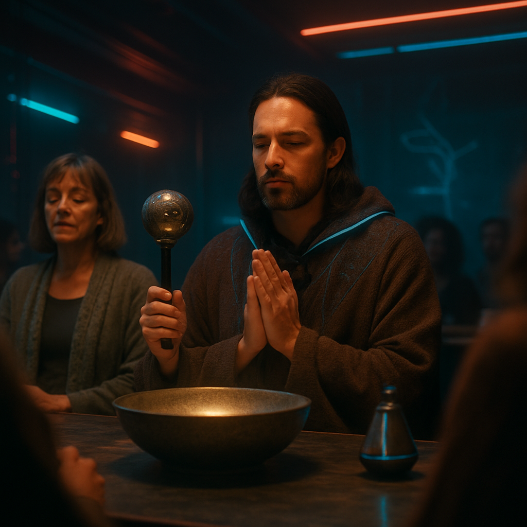 The dreamer was leading a ceremony at a large table, focusing on the Great Spirit, and received recognition for healing abilities from Karen.