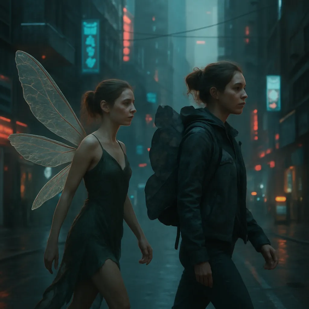 The dreamer experienced a transformation between a fairy and a human form, with wings that changed function accordingly, on a journey in an imagined realm.