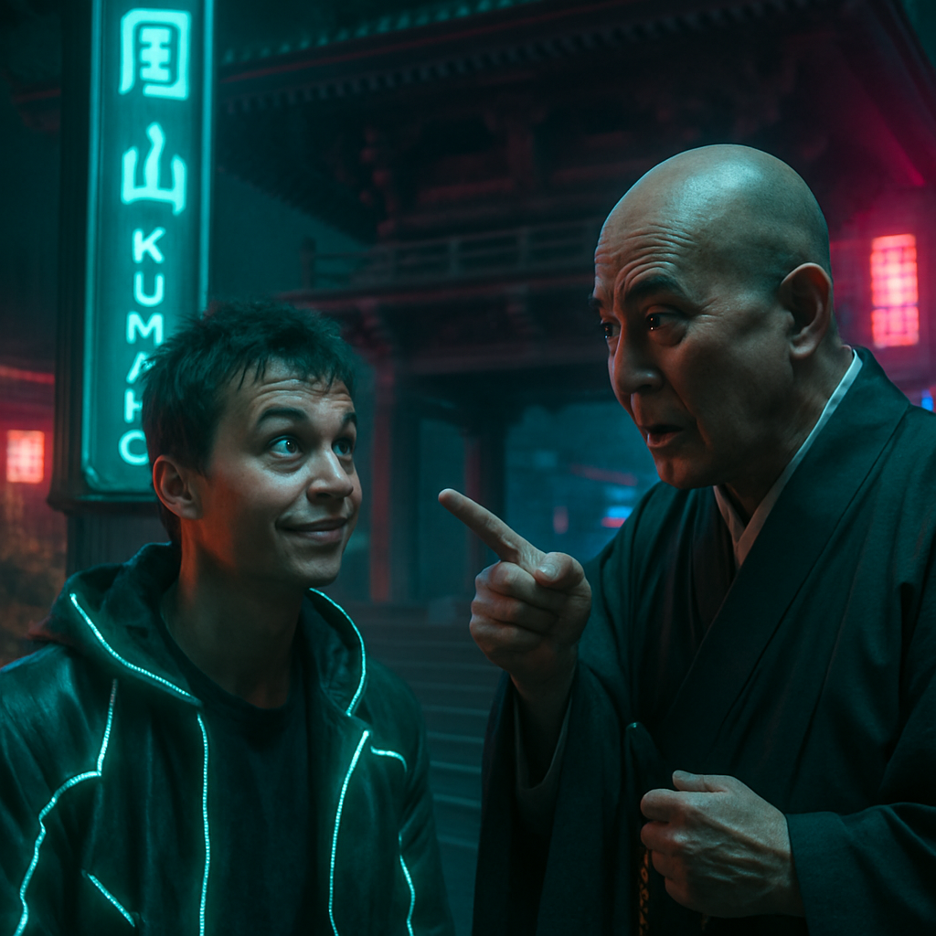 The dreamer expresses a playful desire to visit Kumano and encounters a reprimanding priest, reflecting a spiritual journey and internal conflict.