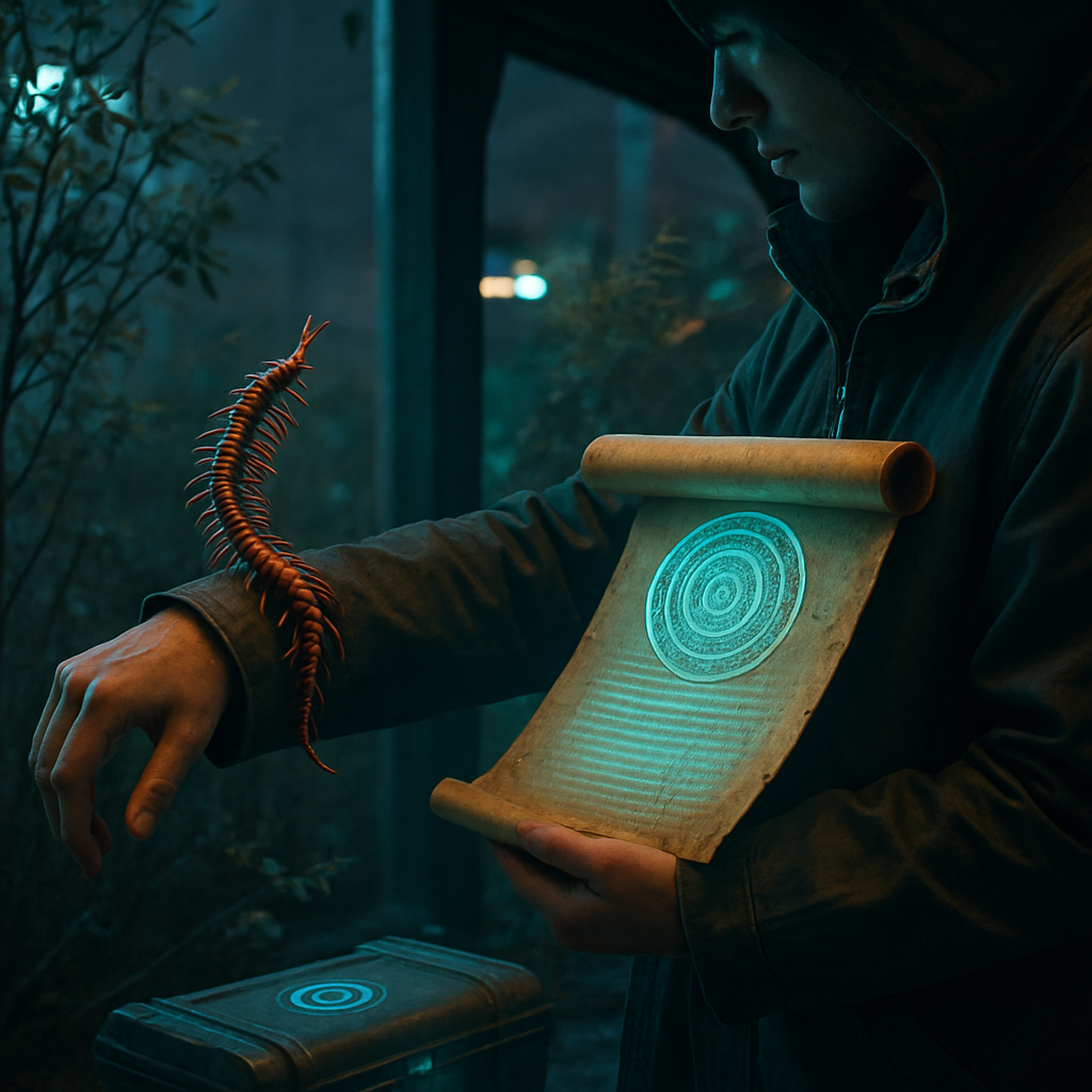The dream involves a centipede crawling into the dreamer's sleeve pocket, interacting with a scroll and a porch, and exploring themes of intrusion, knowledge, and personal discoveries.