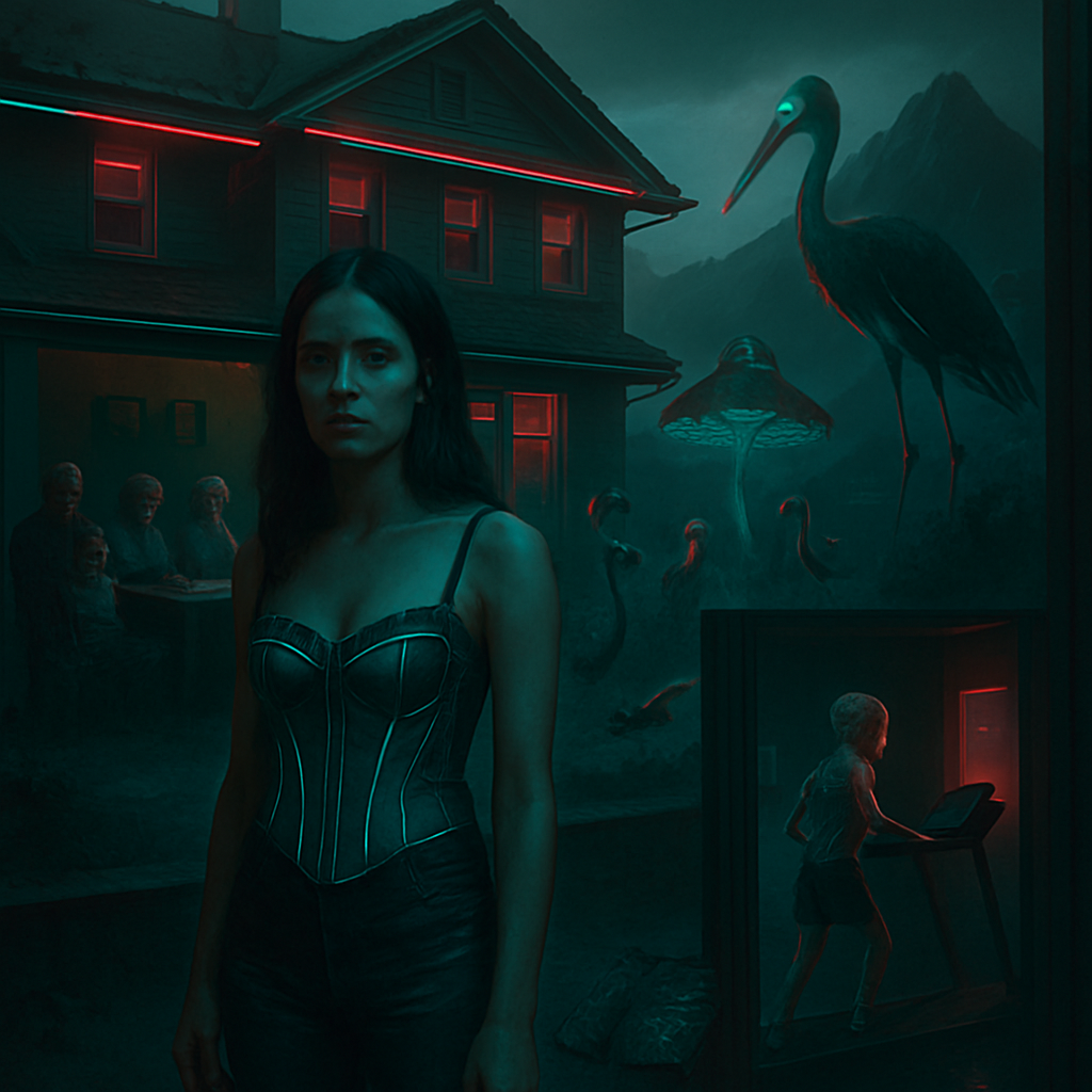 The dreamer is at a large, unfamiliar house with their partner, Josh, and his perceived family, feeling judged and unwelcome. The setting transforms into a college campus signifying transition. Peculiar elements like strange birds and a recurring bed symbolize self-discovery and embody longing for escape.