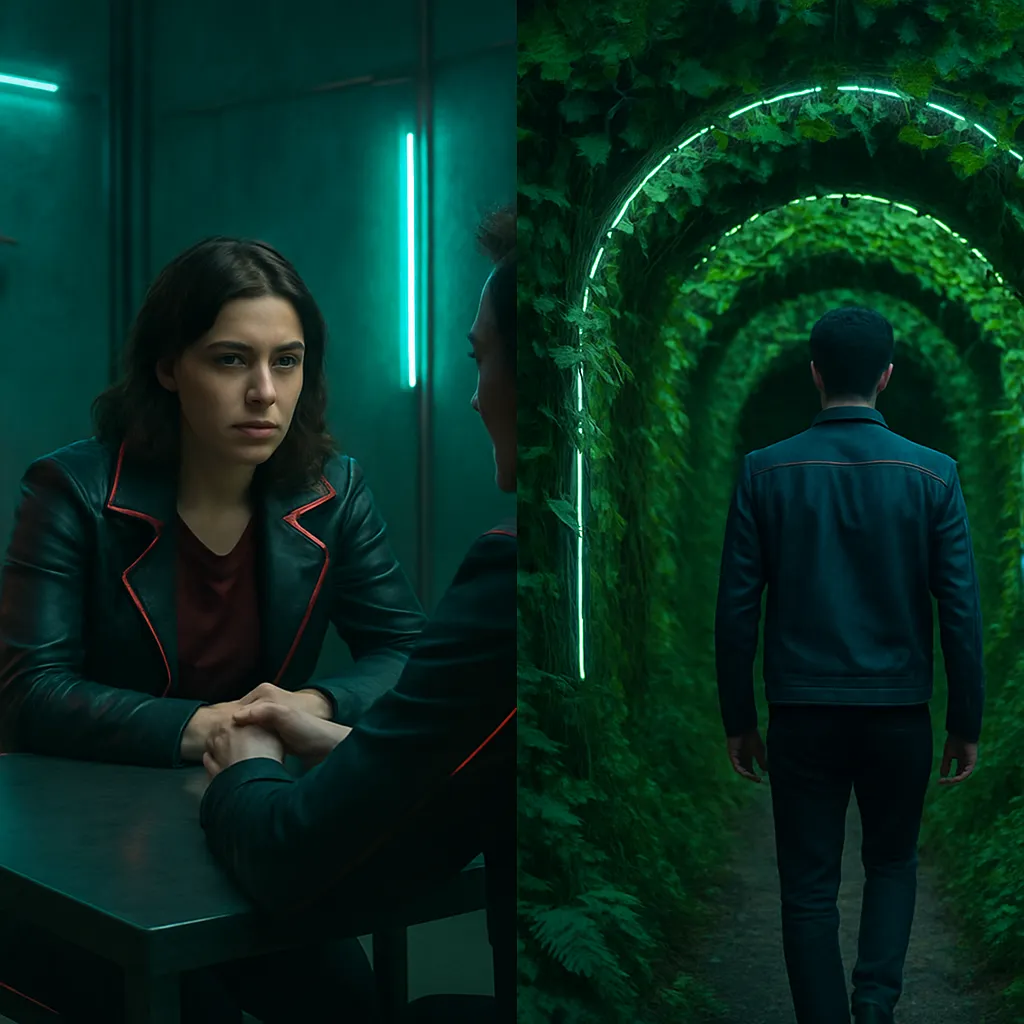 The dream involves passing through a room with Luella discussing something serious, teasing her with a joke, and then observing Jordan entering a lush, vine-covered tunnel.