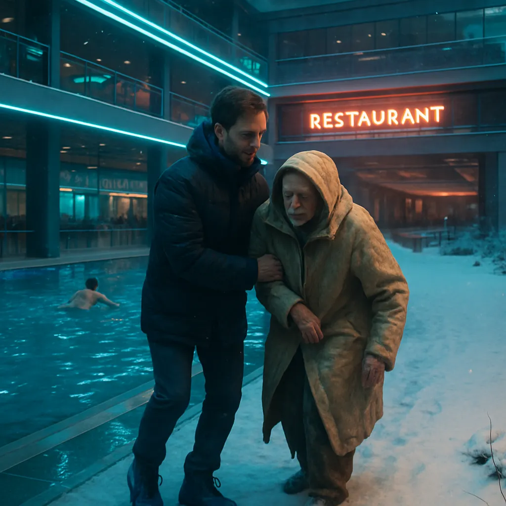The dreamer visits a public pool within a mall, engages in swimming, and experiences alone time. They later visit an empty restaurant of previous employment, where spinning with the owner symbolizes relinquishing control. The snowy landscape represents emotional challenges, and the concerned actions towards a frail woman emphasize nurturing instincts.