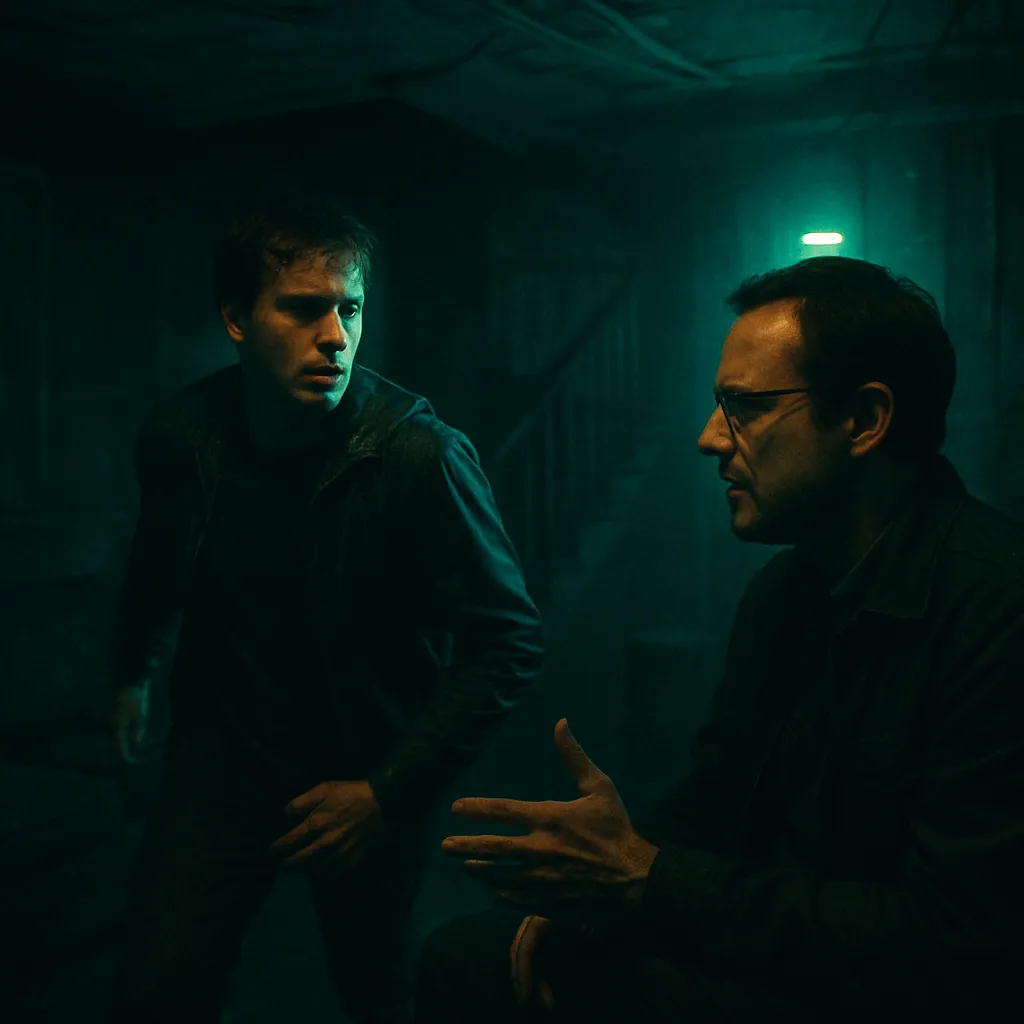 The dream involves being in a horror movie setting, where a character experiences fear due to flickering lights in a house and runs out, reflecting on the atypical plot with the movie's creator.