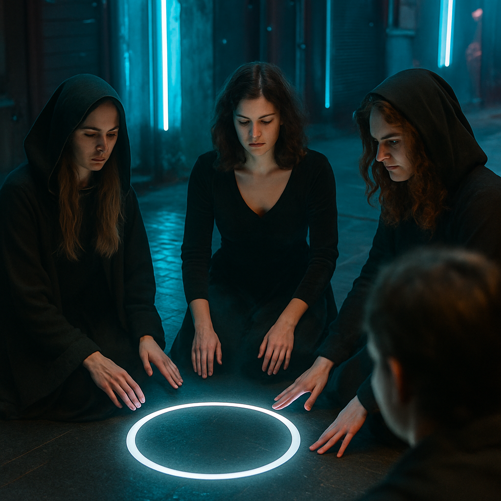 A group of three women are performing an enigmatic activity involving a white circle, leaving the dreamer confused.