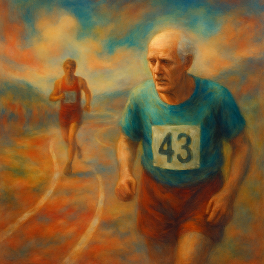The dreamer used to be a runner who now walks due to age and dreams of being in a race but struggles to run fast, causing frustration.