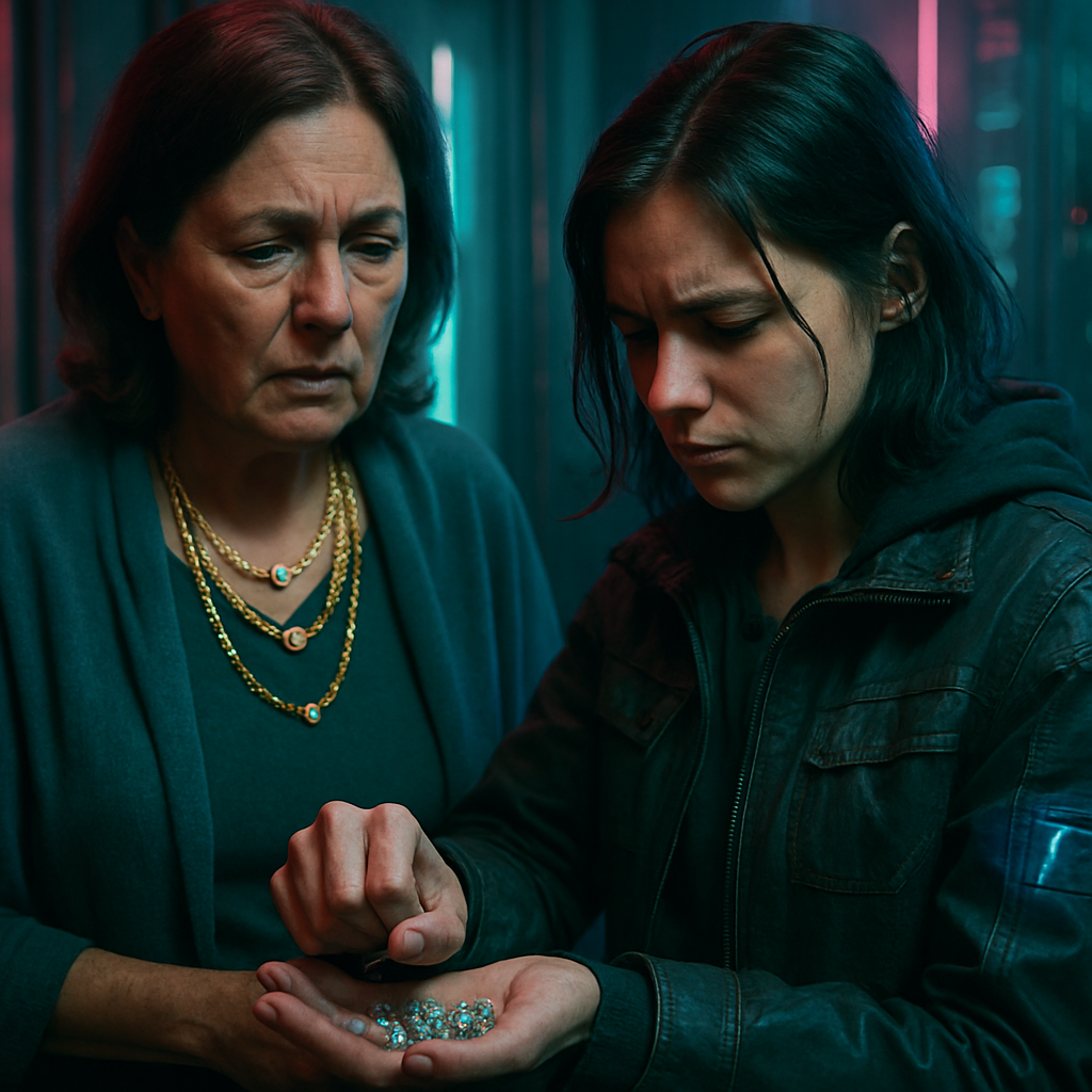 The dream involves the dreamer's mother having delicate and valuable jewel necklaces. Despite the mother's wishes to keep them intact, the dreamer intentionally breaks one of the jewels as an act of defiance.