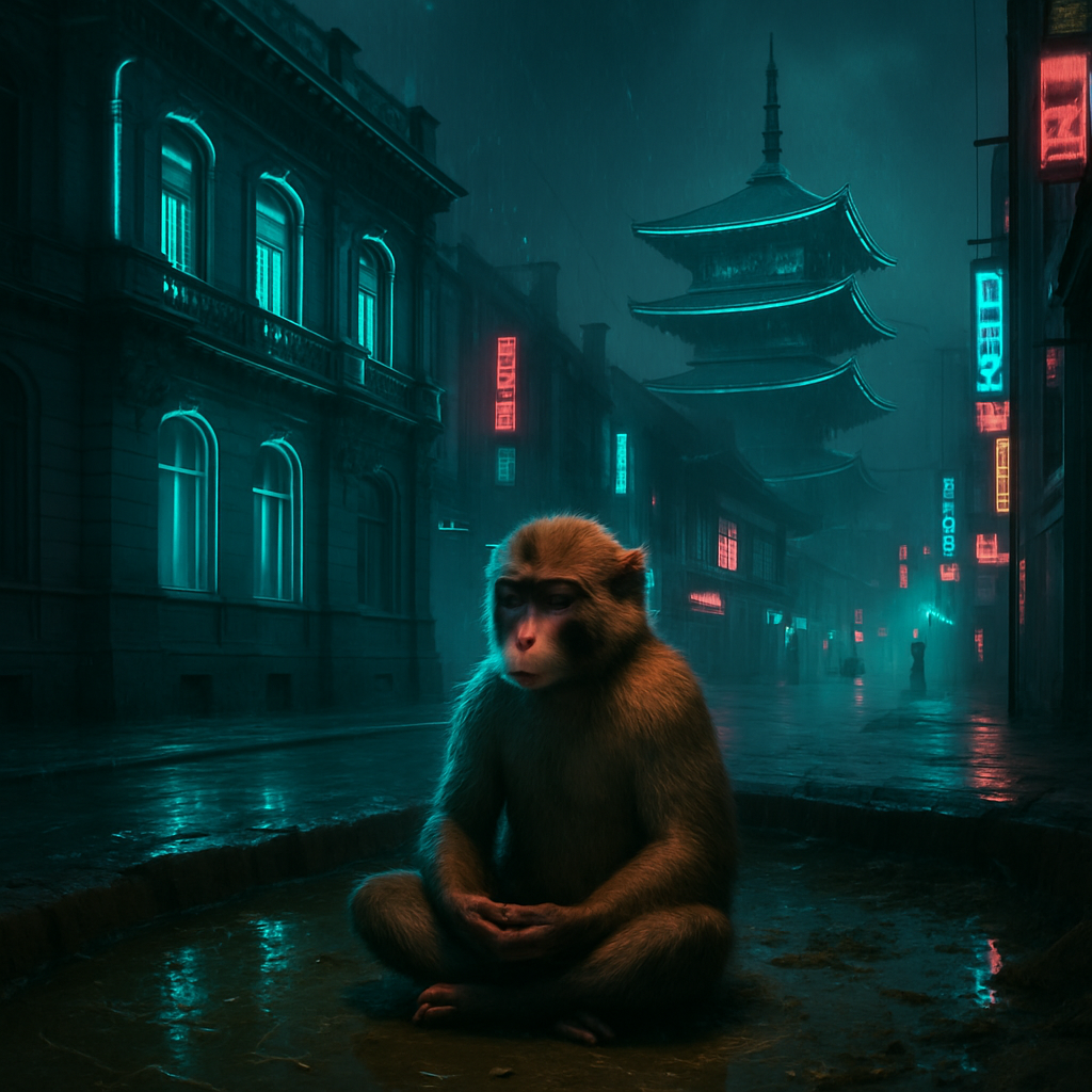The dream involves teaching a monkey zen meditation, wandering in a capital city, and reaching Kiyomizudera, reflecting a personal journey interspersed with spiritual search, feelings of isolation, and confronting emotional states.