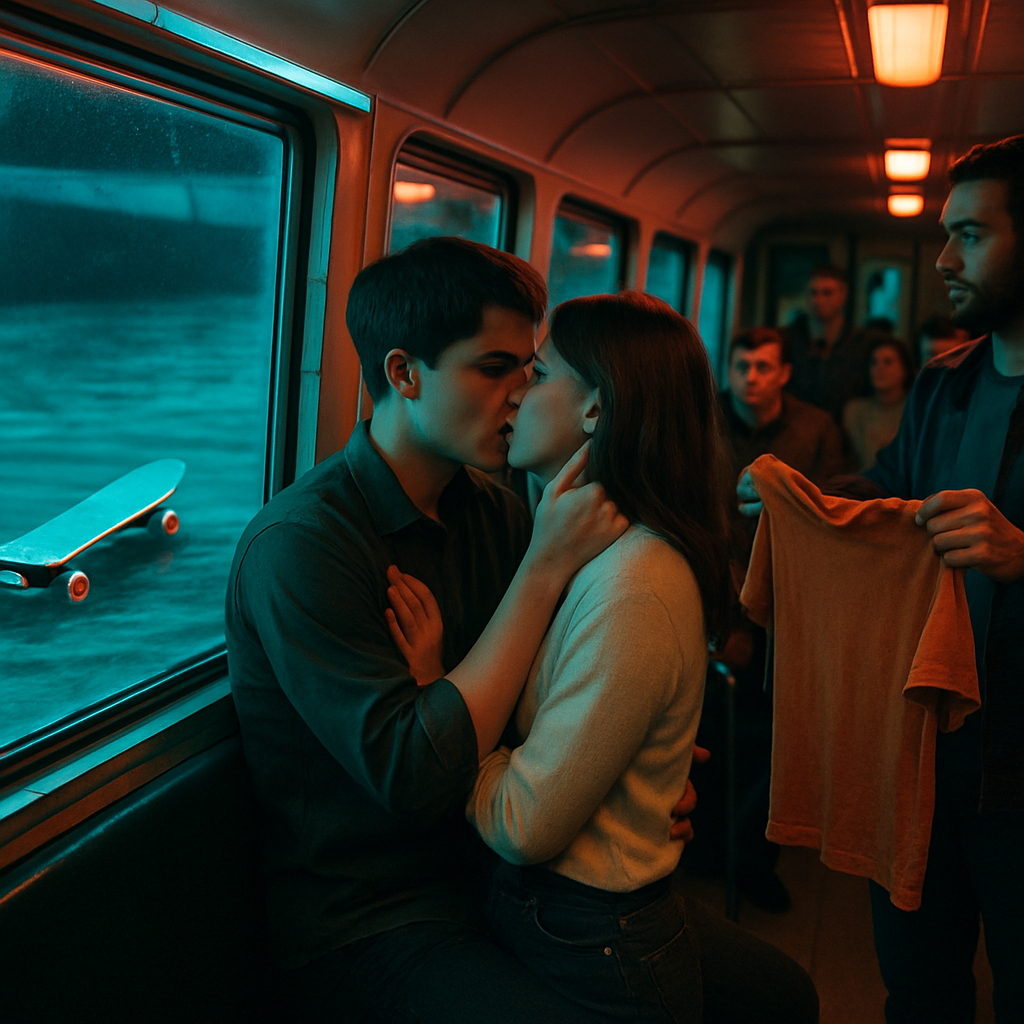 The dream involves an intimate moment with Levi in a moving boat, followed by feelings of embarrassment when others are noticed to be present. A skateboard is seen floating outside; it is traded for a shirt, which Levi accepts.