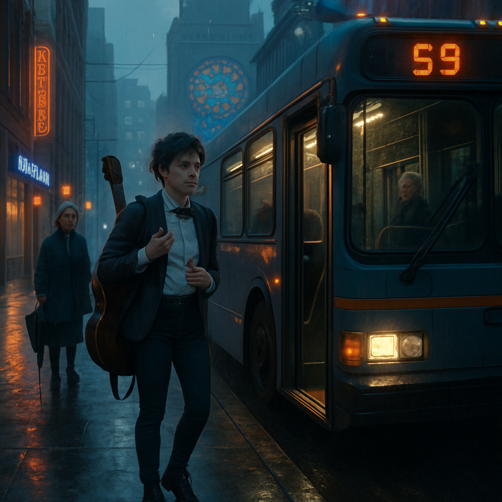 The dreamer was trying to dress up to play for an audience, including their mother, but couldn't feel right in their attire. They missed a bus but caught it at the next stop in a familiar small town. The bus drove through a city, reminiscent of Boston, with recognizable locations like a college with stained glass windows where the dreamer remembered being taught and enlightened. Familiar streets from other dreams appeared, and they hesitated to get off at a usual stop realizing it wasn't the right place.