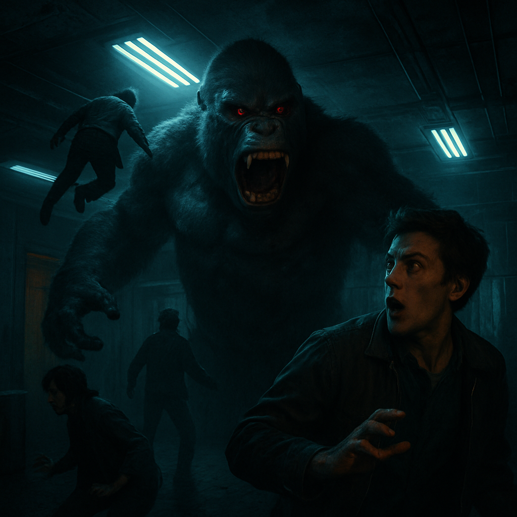 The dream features King Kong attacking people in a room, focusing on the fear and crisis of dealing with a formidable threat. The dreamer becomes a target but manages to distract the beast, while observing varying human responses to the situation.