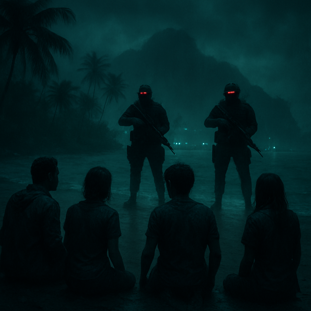 The dreamer is trapped on an island with others and unable to escape due to armed guards threatening them.