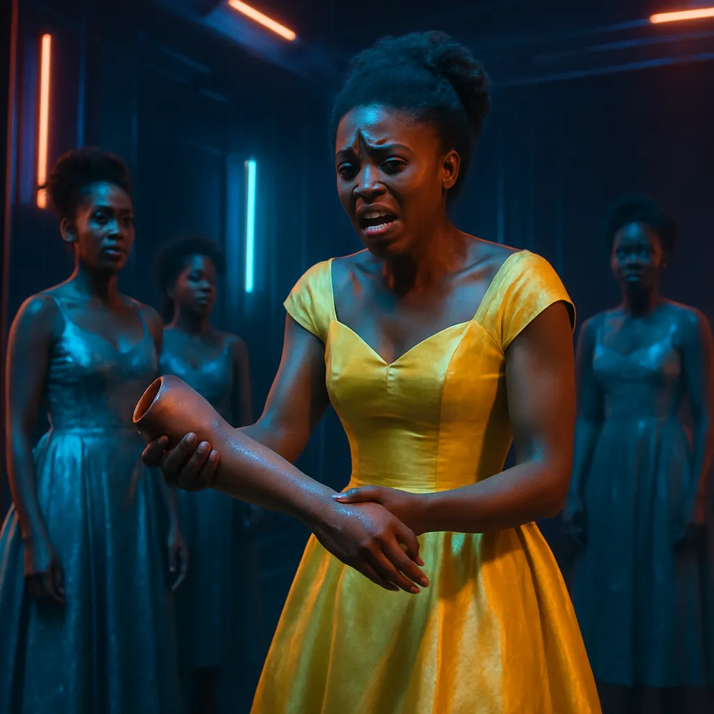 The dream involves a theatrical performance by black women, with a central incident where the main performer appears to lose her arm. It's revealed to be an illusion, as the arm is still attached despite being carried as if severed.
