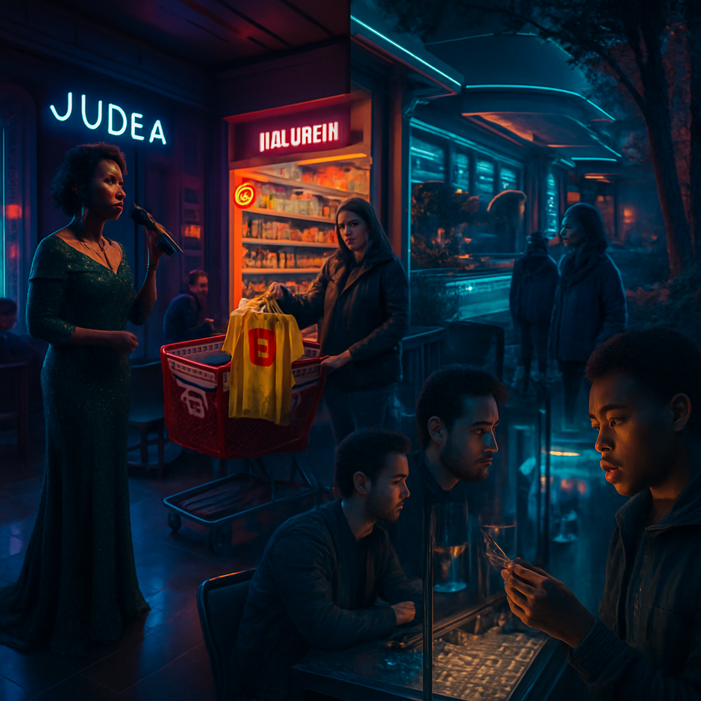 The dream involves various scenes including a Vegas-like lounge where Judea sings, shopping in Target, a bar visit and pool encounter with Dan K., a walk with mom through a wooded area leading to an African fair, and a jewelry exploration.
